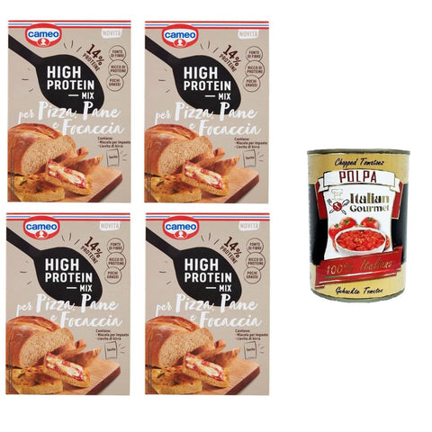 Cameo High Protein Mix für Pizza, Brot und Focaccia 4x 307 g Original italienisch inkl. Italian Gourmet Polpa 400g