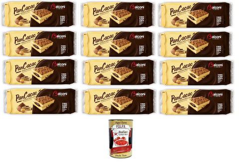 Balconi Pancacao,Morbido pan di spagna e dolce crema al cacao Pancacoa, weicher Biskuitkuchen und süße Kakaocreme 12x280gr Original italienisch inkl. Italian Gourmet Polpa 400g