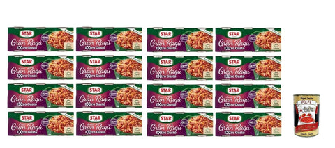 Italian Gourmet E.R. Pasta-Fertiggerichte Star Gran Ragù Extra Gusto, Italienische Fleischsoße, 16 Packungen mit 3 dosen à 100g, 100% Italienisches Fleisch, + Italian Gourmet polpa 400g