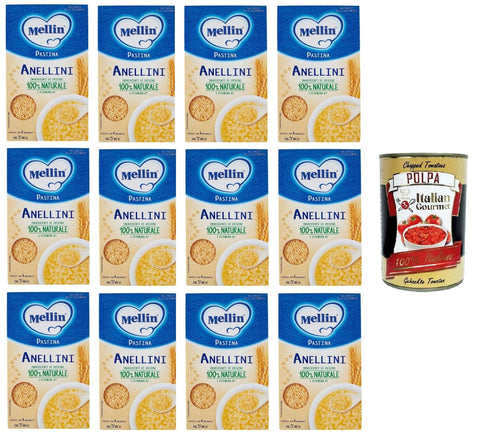 Italian Gourmet E.R. Pasta MELLIN 100% natürliche Pastina Anellini mit Weichweizenmehl 12x320 g+ Italian Gourmet polpa 400g 8032804040014