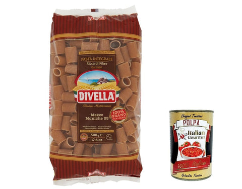 Italian Gourmet E.R. Pasta & Saucen 10x Pasta Divella Mezze maniche integrale n.55 Vollkor italienisch Nudeln 500 g + Italian Gourmet polpa 400g 8005121052558
