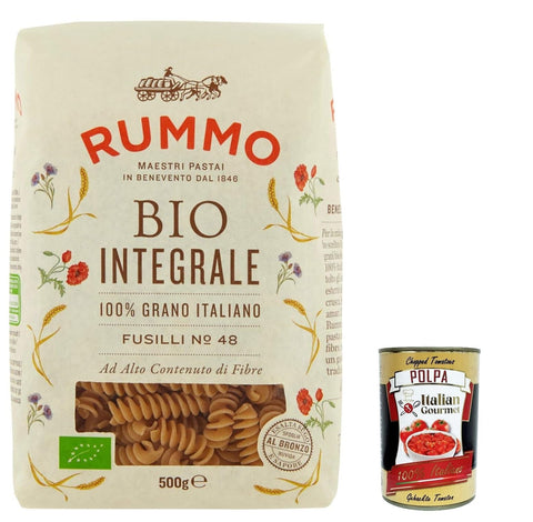 Italian Gourmet E.R. Pasta & Saucen 10x Rummo Pasta Integrale Fusilli N. 48, Vollkornnudeln Nudeln Vollkorn Italienische Pasta 500g + Italian Gourmet polpa 400g 8008343700481