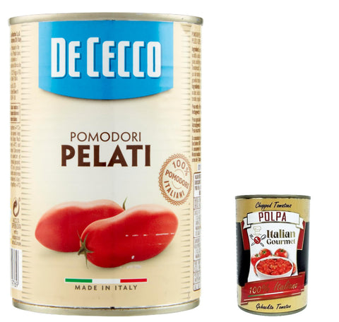 Italian Gourmet E.R. Pasta & Saucen 12x De Cecco Pomodori Pelati geschälte Tomaten 100% italienische Tomaten 400 g Tomatensauce + Italian Gourmet polpa 400g 8001250019769
