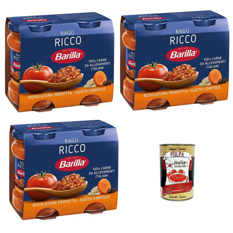 Barilla Sugo Ragù RICCO Bolognese REICHhaltige Ragù Sauce, klassisches Bolognese Gewürz für Pasta 180gX2 3x Original italienisch