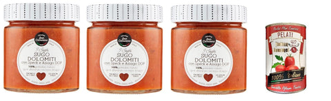 Italian Gourmet E.R. Pastasaucen 3x CASCINA SAN CASSIANO Dolomiti sauce mit Speck und Asiago DOP 190 g+ Italian Gourmet pelati 400gr 8015312778440