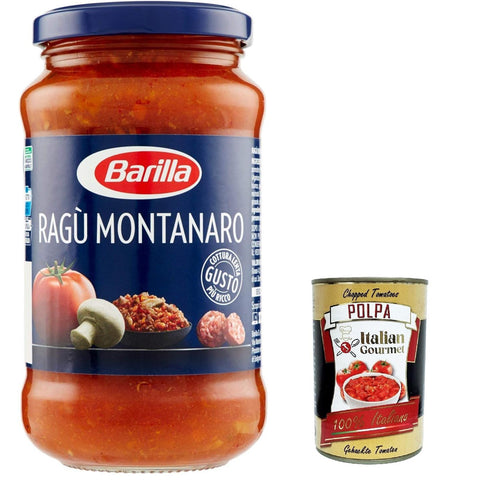 Barilla Ragù Montanaro pastasauce tomatensauce mit Wurst und Pilze 300g aus italien 3x Original italienisch inkl. Italian Gourmet Polpa 400g