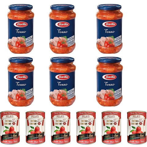 Italian Gourmet E.R. Pastasaucen 6x Barilla Sugo al Tonno pastasauce tomatensauce mit Thunfisch 400g + Italian Gourmet 100% italienische geschälte Tomaten dosen 6x 400g 8076809513418