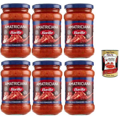 Barilla Amatriciana Pastasauce, Italienische Tomatensauce mit Speck und Chili,, 6er Pack 400g inkl. Italian Gourmet polpa 400g Original italienisch