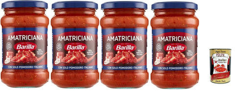 Italian Gourmet E.R. Pastasaucen Barilla Amatriciana Pastasauce, Tomatensauce mit Pancetta und Peperoncino, 4 x 400g, + Italian Gourmet polpa 400g