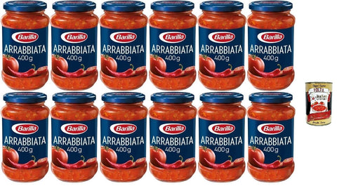 Italian Gourmet E.R. Pastasaucen BARILLA Arrabbiata Tomatensauce mit Chili, 400g Gläser, 12er Pack, + Italian Gourmet polpa 400g