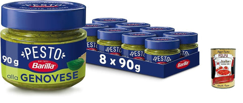 Italian Gourmet E.R. Pastasaucen Barilla Pesto Sugo Alla Genovese 8x 90 g mit italienischem Basilikum und Parmigiano, Gluten -frei, pesto sauce + Italian Gourmet polpa 400g 8032804040014