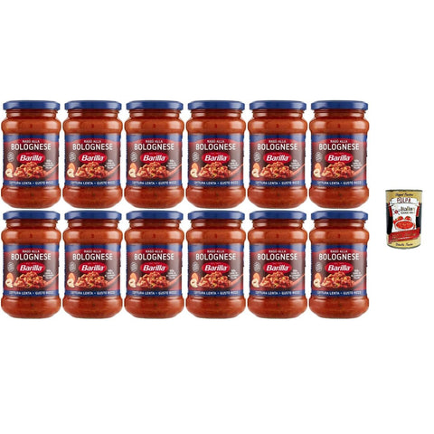 Barilla Ragù alla Bolognese Pastasauce, Glutenfrei, 12 x 300g Gläser Original italienisch inkl. Italian Gourmet Polpa 400g
