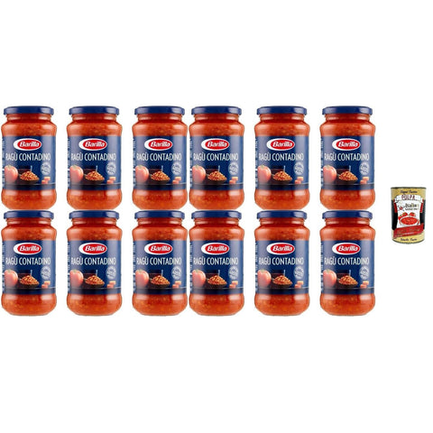 Barilla Ragù Contadino Tomatensauce mit Rotwein, 12er Pack, 300g pro Glas Original italienisch inkl. Italian Gourmet Polpa 400g