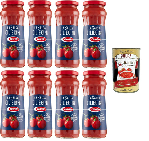 Italian Gourmet E.R. Pastasaucen Barilla Salsa Pronta Ciliegini Fertig-Kirschsauce mit 100% italienischen Kirschtomaten, ohne Konservierungsstoffe und Zuckerzusatz,8x 300 g+ Italian Gourmet polpa 400gr 8032804040014