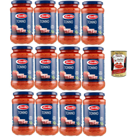 Barilla Tonno Tomatensauce mit Thunfisch und Olivenöl,, 12er Pack 400g inkl. Italian Gourmet polpa 400g Original italienisch