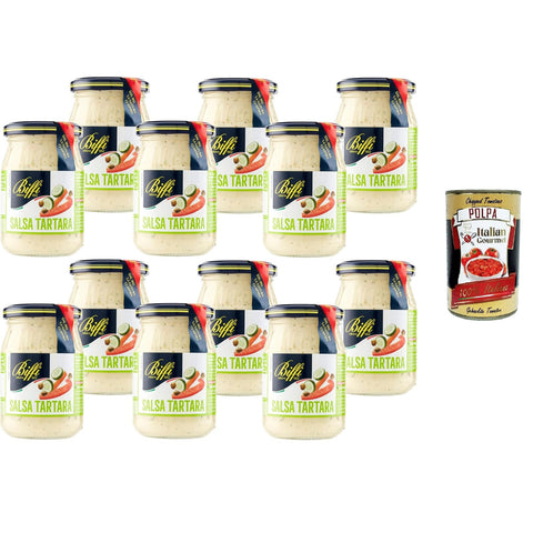 Biffi Salsa Tartara - Multipack - Tartarsauce - Multipack - 12 Gläser à 180 g Original italienisch inkl. Italian Gourmet Polpa 400g