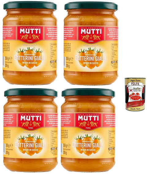 Mutti Datterini Gialli Tomatensauce, Ganze Gelbe Tomaten in Saft, 4 x 350 g, mit Italian Gourmet polpa 400g Original italienisch