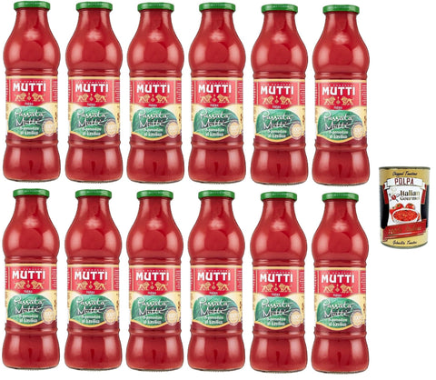Italian Gourmet E.R. Pastasaucen Mutti Passata di Pomodoro con basilico, Tomatenpaste Tomaten sauce mit Basilikum 100% Italienisch 12x 700g + Italian GOurmet polpa 400g 8032804040014