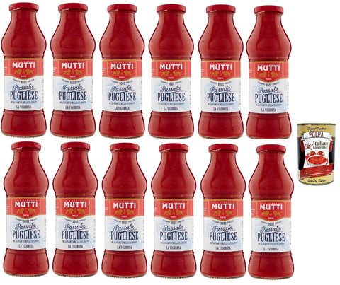 Mutti Passata di pomodoro Pugliese, Tomatenpaste Tomaten sauce 100% Italienisch, Tomate 100% Piglia Tomatenpüree, 12x 400g Original italienisch inkl. Italian Gourmet Polpa 400g