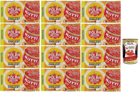 Italian Gourmet E.R. Pastasaucen Mutti Polpa di pomodoro datterini Dolce Süßes Datterini-Tomatenmark, Tomatenpulpe Tomaten sauce 100% Italienisch 24x 300gr + Italian Gourmet polpa 400g 8032804040014