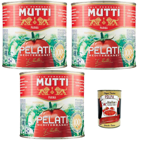 Italian Gourmet E.R. Pastasaucen Mutti Professional Sugo Pelati Mediterranei Mediterrane Geschälte Tomaten, medeterrian style peeled tomatoes 3x 2,5Kg + italian gourmet polpa 400g 8032804040014