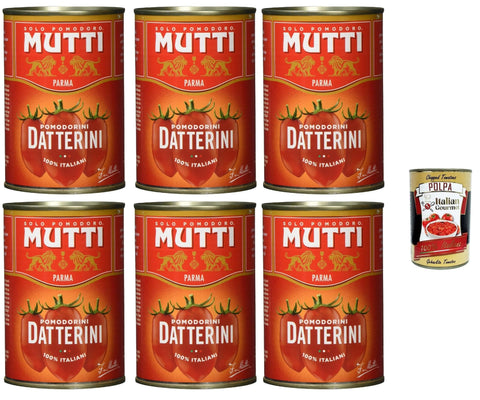 Italian Gourmet E.R. Pastasaucen Mutti Salsa Pomodori Datterini, Sauce Datteltomaten, Leckere Kirschtomaten mit einer unverkennbaren, länglichen Form, 100% Italiener, 6 x 400g + Italian Gourmet polpa 400g 8032804040014
