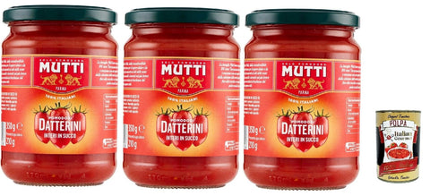Italian Gourmet E.R. Pastasaucen Mutti sugo Pomodori Datterini interi in succo, Mutti sauce Tomaten Ganze Datterini in Saft 3x 350 g + Italian Gourmet polpa 400g 8032804040014