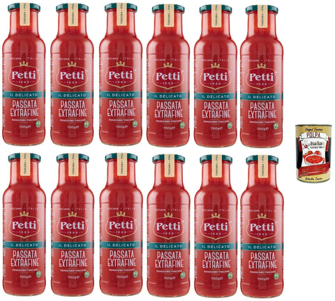 Italian Gourmet E.R. Pastasaucen Petti il delicato, Passata extrafine, Tomato Paste Tomato Sauce 100% Italian 12x 700g + Italian Gourmet Polpa 400g 8032804040014