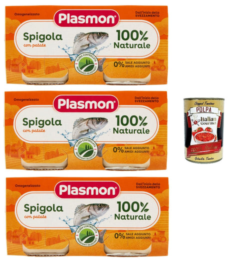 Italian Gourmet E.R. Pastasaucen Plasmon Pesce Spigola con Patate, 3x (2x 80g) , Mit ausgewählten Zutaten, 100% natürlich, Ohne Stärken und Salz hinzugefügt + Italian Gourmet polpa 400g 8032804040014