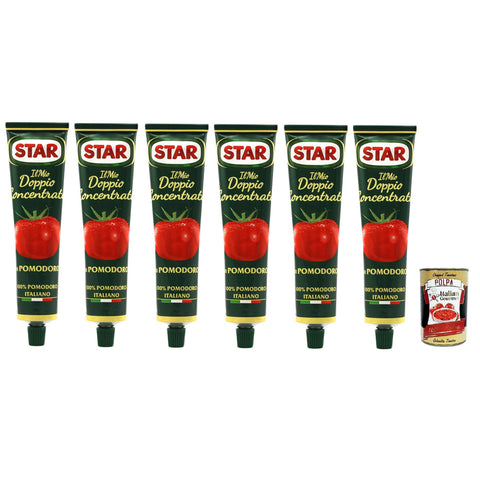 Star Doppio Concentrato di Pomodoro, Doppeltes Tomatenkonzentrat, 100% Italienische Tomate, 6x 135g Tube Original italienisch inkl. Italian Gourmet Polpa di Pomodoro 400g Dose