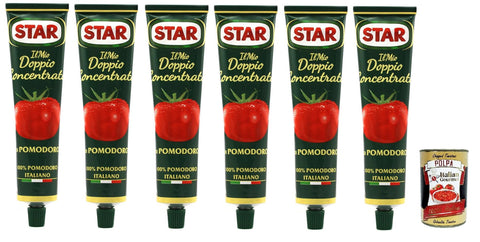 Italian Gourmet E.R. Pastasaucen Star Doppio Concentrato di Pomodoro, Doppeltes Tomatenkonzentrat, 100% Italienische Tomate, 6x 135g Tube + Italian Gourmet Polpa di Pomodoro 400g Dose 8032804040014
