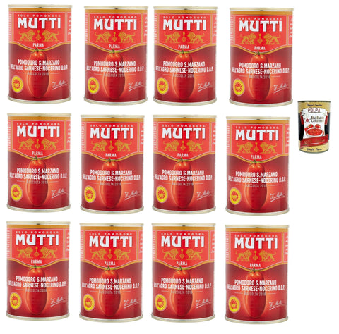 Italian Gourmet E.R. Pasten & Kochsaucen Mutti Pelati San Marzano DOP 400g , San Marzano Dop -Schälte Tomaten Tomatoes Italian Sauce 12x 400g + Italian Gourmet Polpa 400 g 8032804040014