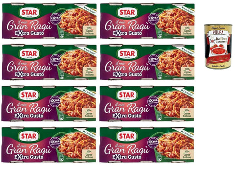 Italian Gourmet E.R. Pasten & Kochsaucen Star il mio Gran Ragù Extra Gusto mit 100% italienischem Fleisch, 8x Packung mit 3 Dosen à 100g + Italian Gourmet polpa 400gr 8032804040014