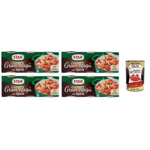 Star il mio Gran Ragù Speck mit 100% italienischem Fleisch und Speck, 4 Packung mit 3 Dosen à 100g Original italienisch inkl. Italian Gourmet Polpa 400g