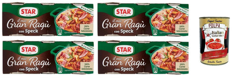 Star il mio Gran Ragù Speck mit 100% italienischem Fleisch und Speck, 4 Packung mit 3 Dosen à 100g Original italienisch inkl. Italian Gourmet Polpa 400g