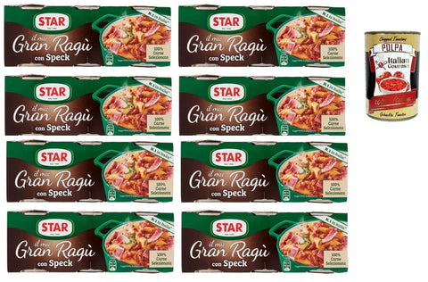 Star il mio Gran Ragù Speck mit 100% italienischem Fleisch und Speck, 8 Packung mit 3 Dosen à 100g Original italienisch inkl. Italian Gourmet Polpa 400g