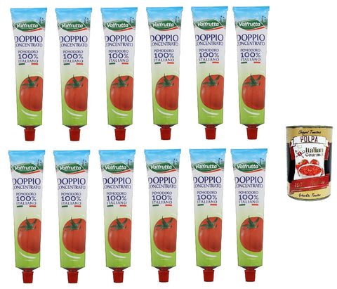 Italian Gourmet E.R. Pasten & Kochsaucen Valfrutta Doppio Concentrato Di Pomodoro, Doppeltes Tomatenkonzentrat,100% Italienische Tomaten, 12x 130g Tube + Italian Gourmet polpa 400g 8032804040014