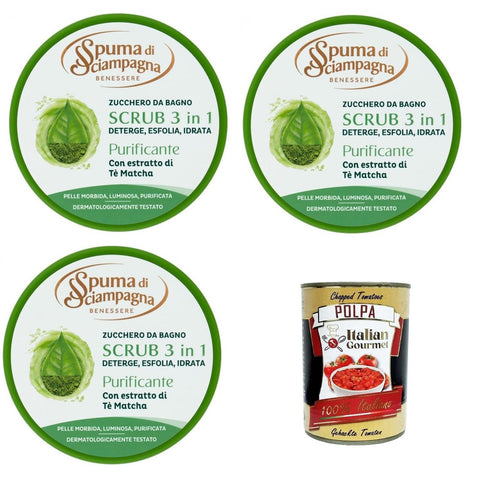 Spuma di Sciampagna Scrub per il corpo Purificante Reinigendes Körperpeeling 3x250 ml Original italienisch inkl. Italian Gourmet Polpa 400g