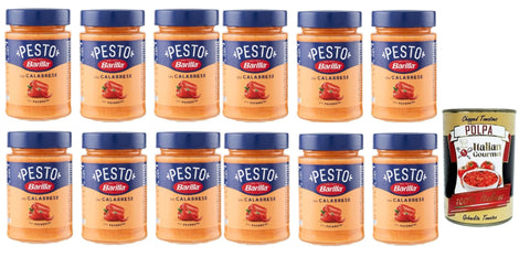 Italian Gourmet E.R. Pesto 12x Barilla Pesto alla Calabrese 190g | Glutenfreie Italienische Pasta-Sauce mit Paprika, Peperoni, Ricotta, Pecorino Romano und Grana Padano, Nudel-Soße, rotes Pesto + Italian gourmet polpa 400g 8076809517751