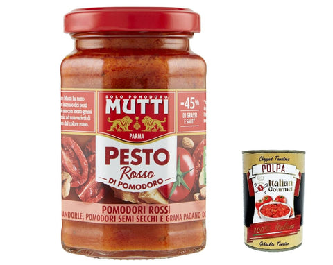 Italian Gourmet E.R. Pesto 12x Mutti Pesto Rosso Pomodori Rossi Rotes Tomatenpesto Pasta Sauce 100% italienische Tomate Glas 180g Würzsaucen mit Mandeln, Tomaten, getrockneten Samen und Grana Padano + Italian Gourmet polpa 400g 8032804040014