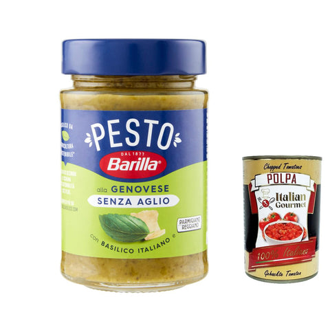 Barilla Pesto alla Genovese senza Aglio 190g | Glutenfreie Pasta-Nudel-Sauce - Unser Klassiker mit 100% italienischem Basilikum ganz ohne Knoblauch 12x Original italienisch inkl. Italian Gourmet Polpa 400g