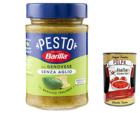 Italian Gourmet E.R. Pesto 12x Pesto alla Genovese senza Aglio 190g | Glutenfreie Pasta-Nudel-Sauce - Unser Klassiker mit 100% italienischem Basilikum ganz ohne Knoblauch + Italian gourmet polpa 400g 8076809580724