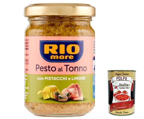 Rio Mare Pesto al Tonno con Pistacchi e Limone, Thunfischpesto kochsauce mit Pistazien und Zitrone 130g 12x Original italienisch inkl. Italian Gourmet Polpa 400g