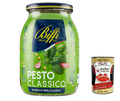 Italian Gourmet E.R. Pesto 3x Biffi Linea professionale Pesto classico, 100% italienisches Basilikum, pasta sauce Kochsaucen 980g + Italian Gourmet polpa 400g 8009320044444