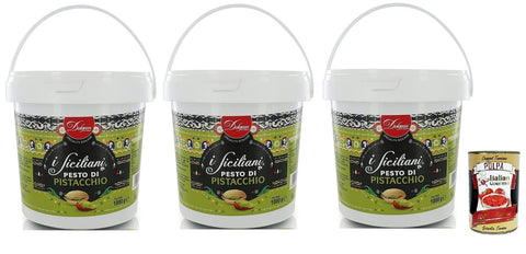 Italian Gourmet E.R. Pesto 3x Dolgam I Siciliani Pistazien-Pesto Glutenfreie,Sizilianische Spezialitäten,1000g-Eimer,Pistazien aus Sizilien mit 65% + Italian Gourmet Polpa di Pomodoro 400g Dose 8008052304659