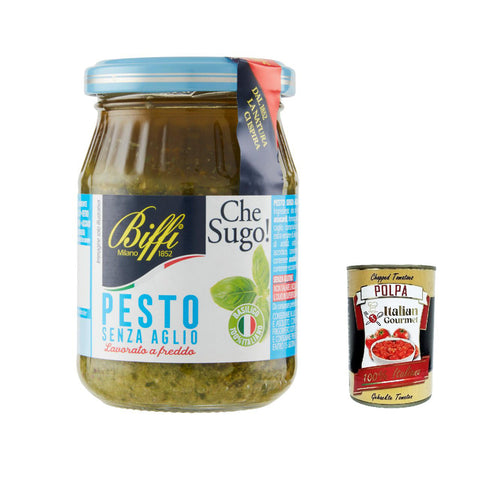 Biffi Pesto alla genovese senz'aglio, 100% vegetale, Pesto Sauce Ohne Knoblauch, Soße 6x 190 g inkl. Italian Gourmet polpa 400g Original italienisch