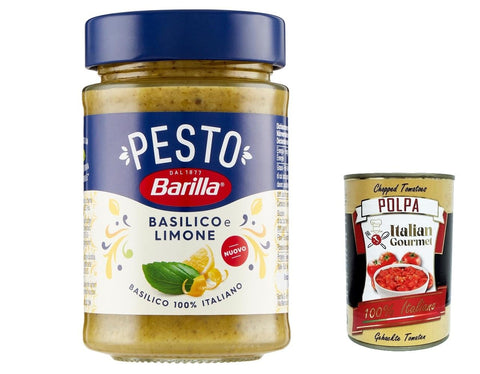 Italian Gourmet E.R. Pesto 6x Pesto Basilico e Limone 190g | Glutenfreie Italienische Pasta-Sauce mit einer Note von Limone / Zitrone und Basilikum, Nudel-Soße, grünes Pesto + Italian Gourmet polpa 40g 8076809582643