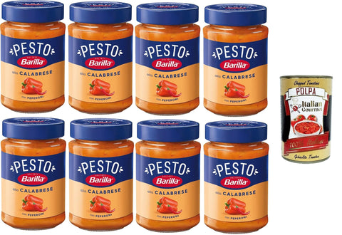 Italian Gourmet E.R. Pesto Barilla Pesto Alla Calabrese con Peperoni Condimento e Sugo per Pasta Kalabrisches Pesto mit Paprikagewürz und Pastasauce 8x190gr + Italian Gourmet polpa 400g 8032804040014