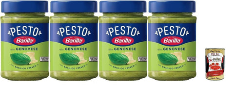 Italian Gourmet E.R. Pesto Barilla Pesto alla Genovese, 4er Pack Basilikum-Pesto mit Parmigiano Reggiano, 190g pro Glas, + Italian Gourmet polpa 400g