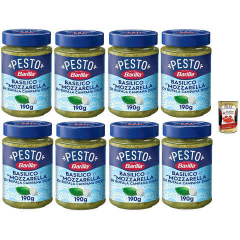 Barilla Pesto Basilico mit Büffelmozzarella DOP, 8er Pack, Glutenfrei, pro Glas 1x190g Original italienisch
